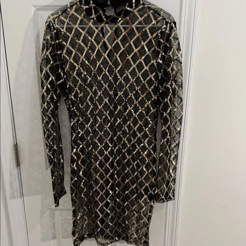 Iris Black and Gold Sequin Mesh Fabric Size XL